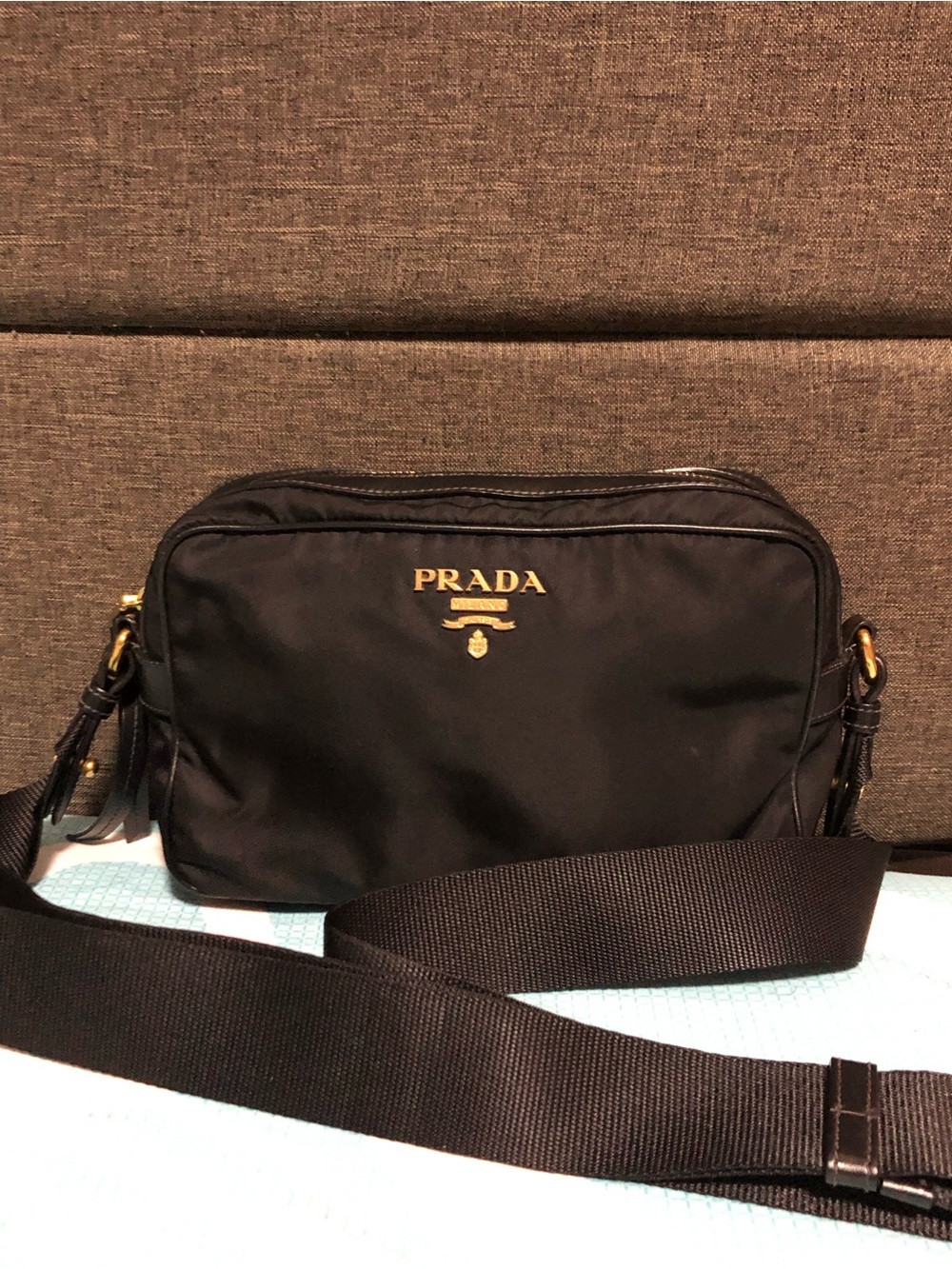 Prada Black Nylon Crossbody Bag with Gold Logo